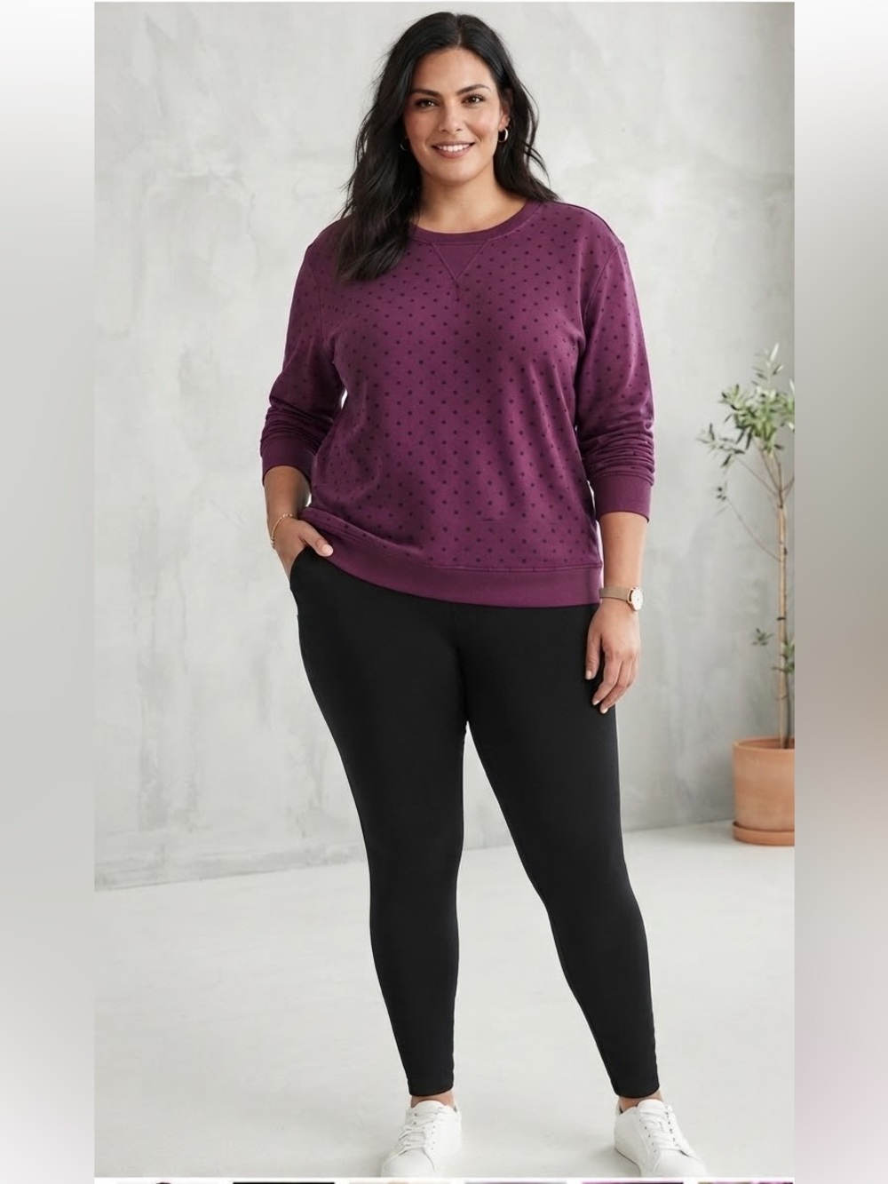 Polka Dot Fleece Crewneck Long-Sleeve Top by Style & Co • Size 3X • NWT